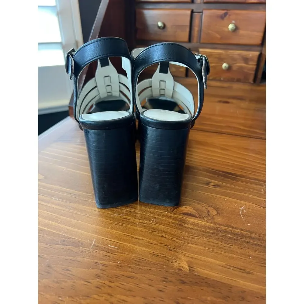 Oasis Society Black Chunky Fisherman Sandals Platform Block Heel Strappy 6.5‎